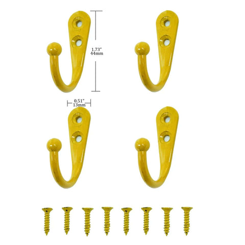 Built Tough Wall Mounted Hooks Set Of Four Premium Zinc Alloy Coat Hangers Bright Yellow For Bathroom Bedroom Kitchen Cabinet Storage with screws.