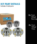 Two Front Wheel Bearing And Hub Kit For Mazda 3 2005-2013 And Mazda 5 2006-2015, Direct Fit, 4-piece kit including bearings and hubs