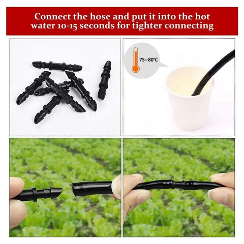 150 Pieces One Quarter Inch Straight Barbed Irrigation Connectors Fittings For Drip System Garden Tubing in use with hot water