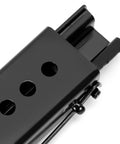 Close-up of Universal Seat Sliders and Mounting Track Kit With Dual Locking Rails, Heavy Duty Steel Construction, Black Coating