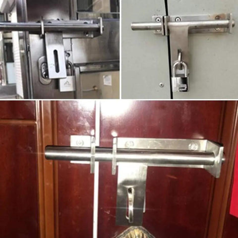 Various views of Heavy Duty Stainless Steel Sliding Bolt Door Latch With Zero Drama Install And Rock Solid Body Featuring Smooth Automatic Return Action Left Or Right Mount For Barn Doors Cabinets Silver 170Mm Size