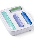 StoraBag Drawer Food Bags Dispenser For Kitchen Storage 4 Slot Plastic Sandwich Bag Organizer with easy load top lid in white