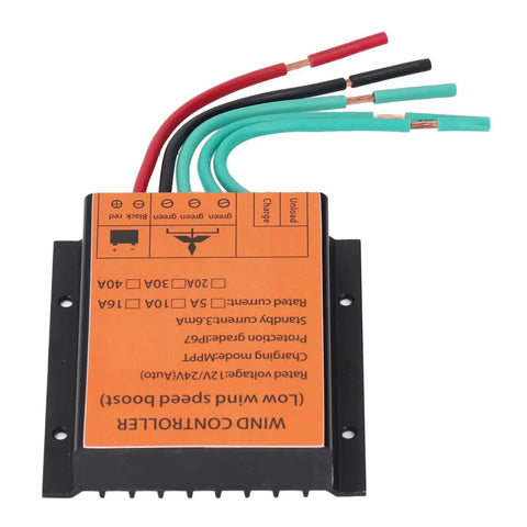 Top Shelf Wind Turbine Controller For 12 Volt And 24 Volt Systems with wires for low speed wind operation.