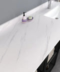 Peel And Stick Marble Countertop Cover 30x120 Inches White Marble Self Adhesive Waterproof Wallpaper in bathroom setting