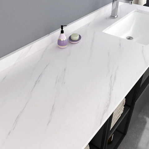 Peel And Stick Marble Countertop Cover 30x120 Inches White Marble Self Adhesive Waterproof Wallpaper in bathroom setting