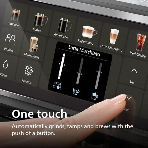 5500 Series Fully Automatic Espresso Machine With LatteGo Milk System Integrated Grinder 20 Coffee Presets display