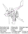 Diagram of Portable Solar And Wind Hybrid Generator 3500W Low Noise AC Output with labeled parts including wind turbine components