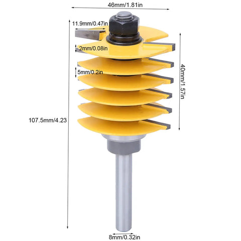 Premium No Nonsense Box Joint And Finger Joint Router Bit with Heavy Duty 8Mm Shank Yg6 Alloy Cutter Head side view detailing dimensions.