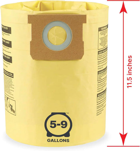 High Efficiency Disposable Vacuum Filter Bags For 5 To 9 Gallon Tanks Heavy Duty Filtration For Drywall Dust Cement Dust And Cold Ash Easy Install Pack Of 2
