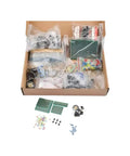 Open box displaying 1900Pcs Mega Electronics Component Kit Assorted Capacitors Resistors LEDs Transistors Diodes 1N270 Germanium Diodes