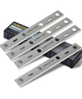Set Of Four Six Inch Jointer Knives For Delta 37 072 37 372 Jt160 Wen Jt3062 Craftsman Porter Cable Grizzly G0612 Premium Replacement Blades on a black holder.