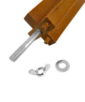 Wooden Katana Stand For Tatami Mats And Cutting Practice, showing close-up of wooden base construction and metal components