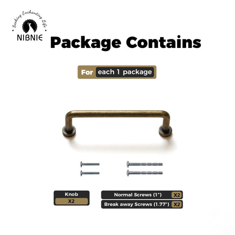 Ten Pack Antique Brass Cabinet Pulls With Center To Center Mounting Of Three And Three Quarters Inches And Four Point Three Inches Overall Length Vintage Drawer Pulls For Cabinets And Dressers Includes Screws package contents