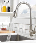 Brushed Nickel Kitchen Faucet With Pull Down Sprayer, Stainless Steel Modern High Arc Single Lever, One Hole Install, no Deck Plate