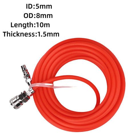 Hella Smooth Flex Eva Air Compressor Hose Featuring No Sweat Quick Connect Ends 33 Foot Oil Resistant Pneumatic Line Built Rock Solid For Daily Garage Repairs with red 10m length.