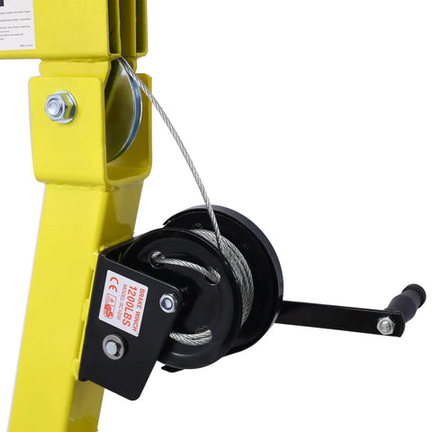 Badass 2000 Lb Pickup Truck Crane With Hydraulic Hand Winch And Extendable Jib Engine Hoist Serving As Heavy Duty Gear For No Sweat Lifting And Everyday Garage Grind In Bright Yellow