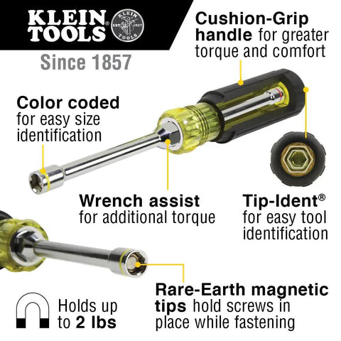 2-In-1 Hex Nut Driver With Magnetic Retention, 1/4-Inch And 5/16-Inch Bits, Color-Coded Bands, wrench assist