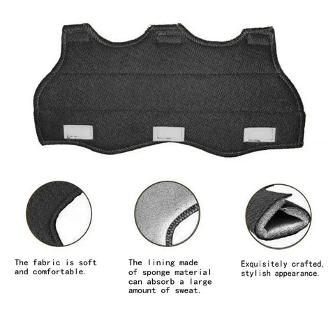 Hard Hat And Welding Helmet Sweatbands Set Of 10, Reusable Cotton Liner Pads, black sweatband with Velcro, close-up details.
