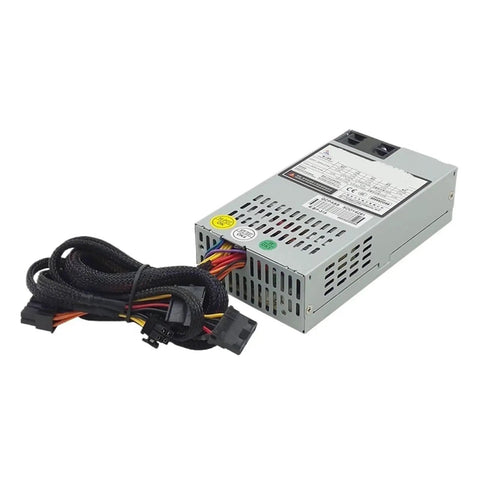 Ultra Efficient 1U 150W Flex PSD Industrial PC Power Supply Supports 110V and 220V Voltage for Global Use Easy Install Plug and Play and Reliable Around the Clock Performance, gray metal PSU with cables