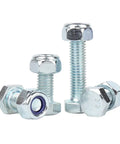 Premium SS304 Stainless Steel M6 Hex Head Bolts With Anti Loosening Lock Nuts Kit 50 Sets Zinc Plated Hex Screws, close-up