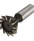 Tungsten carbide dovetail milling cutter with straight shank; angled side view shows multi-tooth head