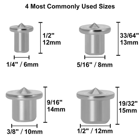 24 Piece Dowel Center Pins for Woodworking Kit, Stainless Steel Drill Center for Dowel and Tenon Alignment, Transfer Plugs, sizes shown