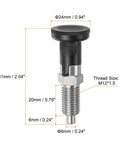 Pro Grade Three Pack Stainless Steel Ball Nose Spring Plungers With M12x1.5 Threads And A Six Millimeter Pin Diameter showing dimensions and details.