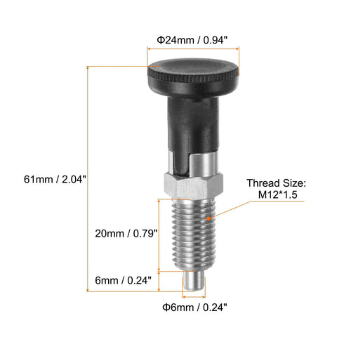 Top Shelf 2 Pc Push Fit Ball Nose Spring Plunger Set With M12x15 Thread And 6mm Pin Dia showing dimensions and thread size.