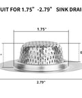 Two Pack Stainless Steel Bathtub Drain Strainers With Deep Basket Design Hair Catcher for 1.75 to 2.79 Inch Holes dimensions