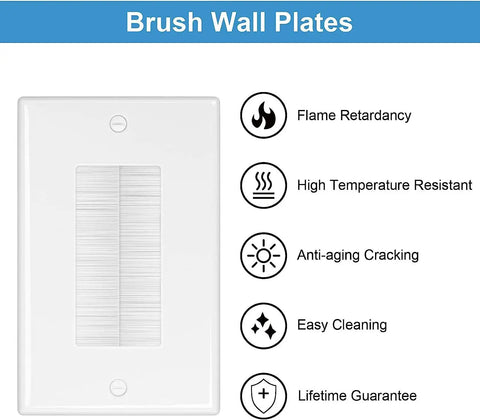 4 Pack Brush Wall Plate With Low Voltage Mounting Bracket For Hassle Free Cord Routing In Bright White Trim, featuring rugged ABS for durability.