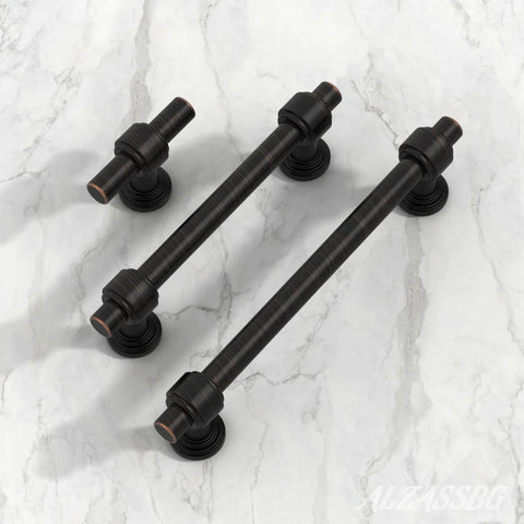 Oil Rubbed Bronze Cabinet Knobs 1.9 Inch 49mm Solid Straight Bar Hardware 10 Pack on marble surface