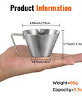 Two Piece Stainless Steel Espresso Cups With Handles And A Pro Pour Double Spout Measuring Cup With Dual Scale V Shaped Mouth
