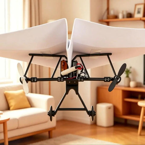 Dope Paper Airplane Kit With Gyro Stabilizer And Dual Propellers DIY Electric Remote Control Plane in a living room setting