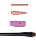 Solid Tig Welding Accessories Kit With Ceramic Nozzle Electrode Collet And Back Connector Perfect Swap For 17 18 26 Series Machines, includes ceramic nozzle and collet.