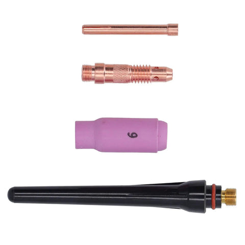 Solid Tig Welding Accessories Kit With Ceramic Nozzle Electrode Collet And Back Connector Perfect Swap For 17 18 26 Series Machines, includes ceramic nozzle and collet.