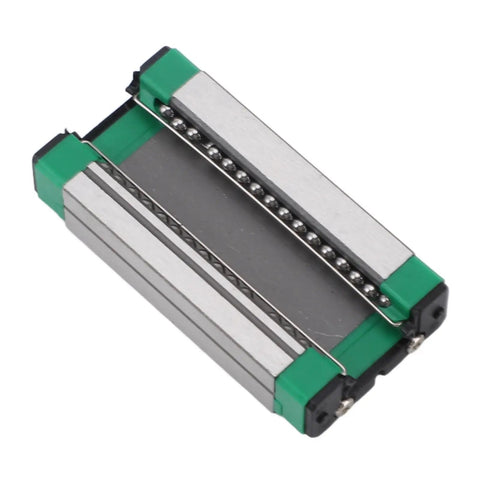 Close-up of a slider from High Performance 3D Printer Linear Rail Kit for X Axis With Smooth Low Friction Motion Upgrade Built For Speed And Quiet Operation Durable Linear Guide Rail For Neptune 3 Max And Neptune 4 Max Faster Speeds.