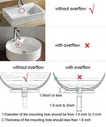 Diagram showing ideal installation for Antique Solid Brass Pop Up Sink Drain Stopper With Overflow and vessel sink compatibility.