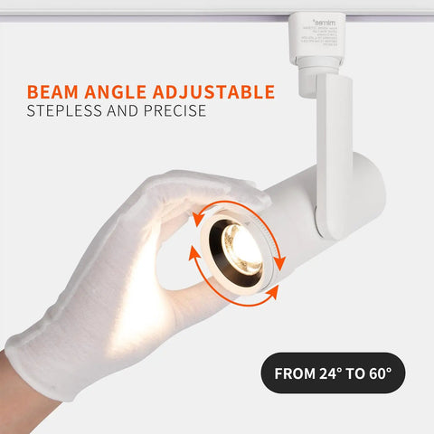 Gloved hand adjusting LED Track Lighting Heads With 24 To 60 Degree Adjustable Beam High Output Budget Friendly 13.5W, 90 CRI