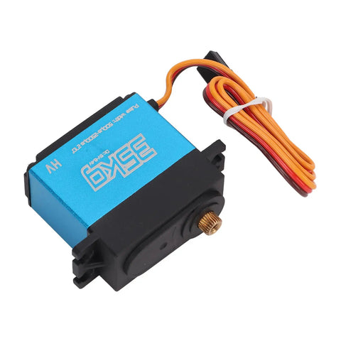 Beefed Up 35Kg Coreless Digital Servo With Fully Waterproof Housing And Heavy Duty Stainless Gears For 1/8 1/10 1/12 Scale RC Cars And Trucks Quick Response with blue aluminum body and wires.