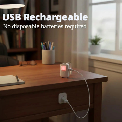 Rechargeable Toilet Night Light With Motion Activated Sensor 16 Color LED Nightlight Inside Bowl charging via USB on desk