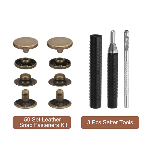 Pro Grade 50 Piece Leather Snap Fastener Kit With Killer Bronze Metal Press Studs And Three Easy Push Setting Tools