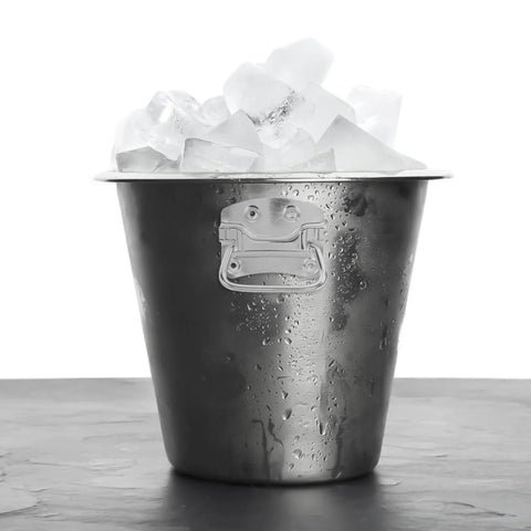 Galvanized bucket with 2 Pack Heavy Duty Chest Handles Zinc Plated Case Pull Handles for easy lifting, filled with ice, front view