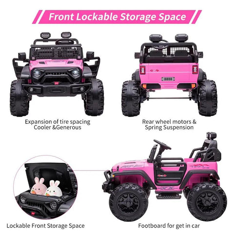 Powerful 24V Kids Ride On Dual Seat Electric Car With Remote Control Dual 120W Motors Battery Powered Pink Storage Features