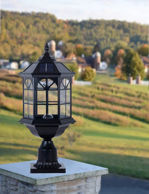 Solar Post Light Fixture For Outdoor Gardens And Patios With Vintage Die Cast Aluminum In Oil Rubbed Black And Clear Glass