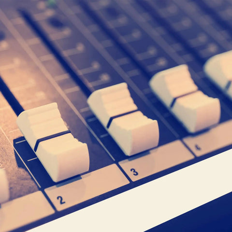 Close-up of DJ mixing board with Console Labeling Tape 1 Inch Wide 54.7 Yard Roll Clean Writable Flatback Paper White Adhesive Tape Removable No Residue