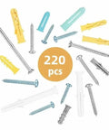 Heavy Duty Self Drilling Drywall Anchors Kit 220 Piece Wall Plugs Expansion Bolts Yellow Zinc Plated Carbon Steel Rust Resistant Quick Install No Pre Drill For Drywall And Light Masonry Projects, 220 pcs