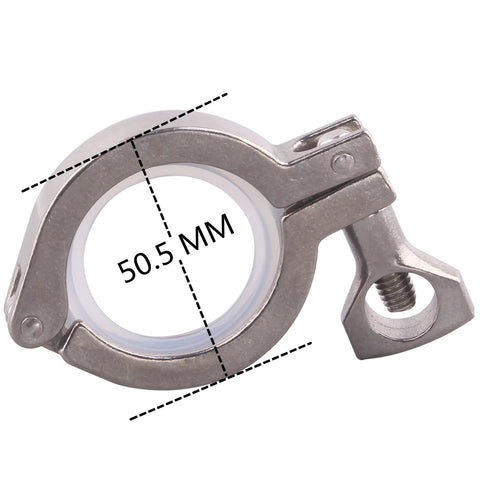 GOVALVE sanitary stainless steel tri-clamp with wing nut for 50.5 mm ferrule; silicone gasket; pack of 2, front view