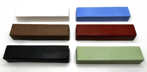 Knockout Six Piece Metal Polish Compound Kit 24 Oz Heavy Duty Buffing Paste Bars in six colors for automotive and jewelry use.
