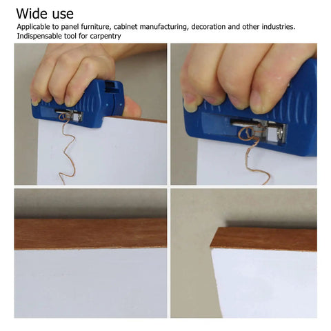 Boss Level Woodworking Edge Trimmer Kit With Twin Handles for razor flat flush cuts in use on edge banding material.