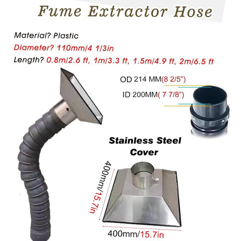 Tough As Nails Flexible Welding Smoke Extract Arm Kit With Sleek Stainless Steel Hood And Multiple Sizes Fume Extraction Hose with 110mm diameter.